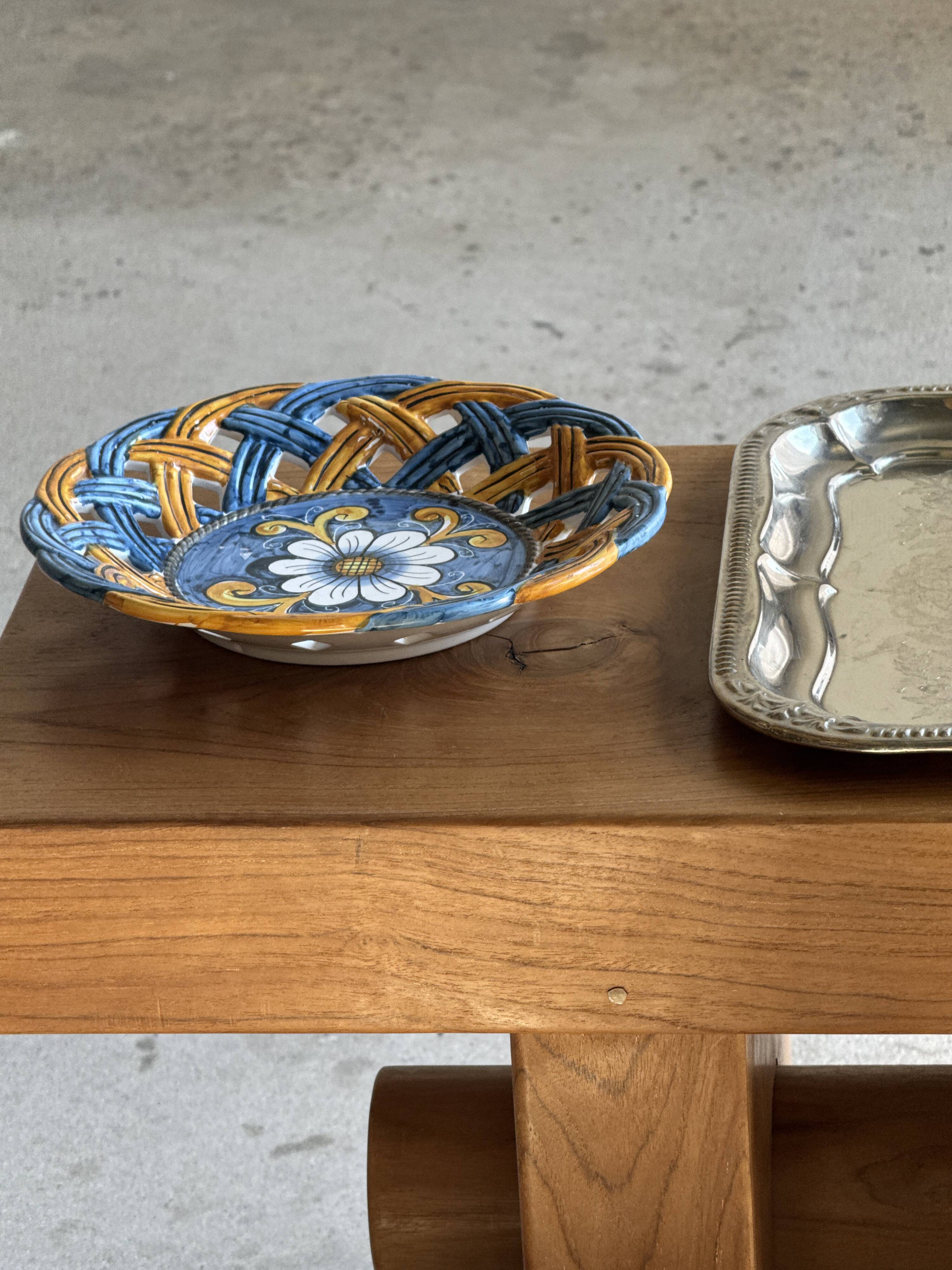 Glazed ceramic fruit bowl by Brancaleone, Italy, with floral decoration.