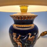Lampe de table faïence de Gien décor Renaissance fond bleu