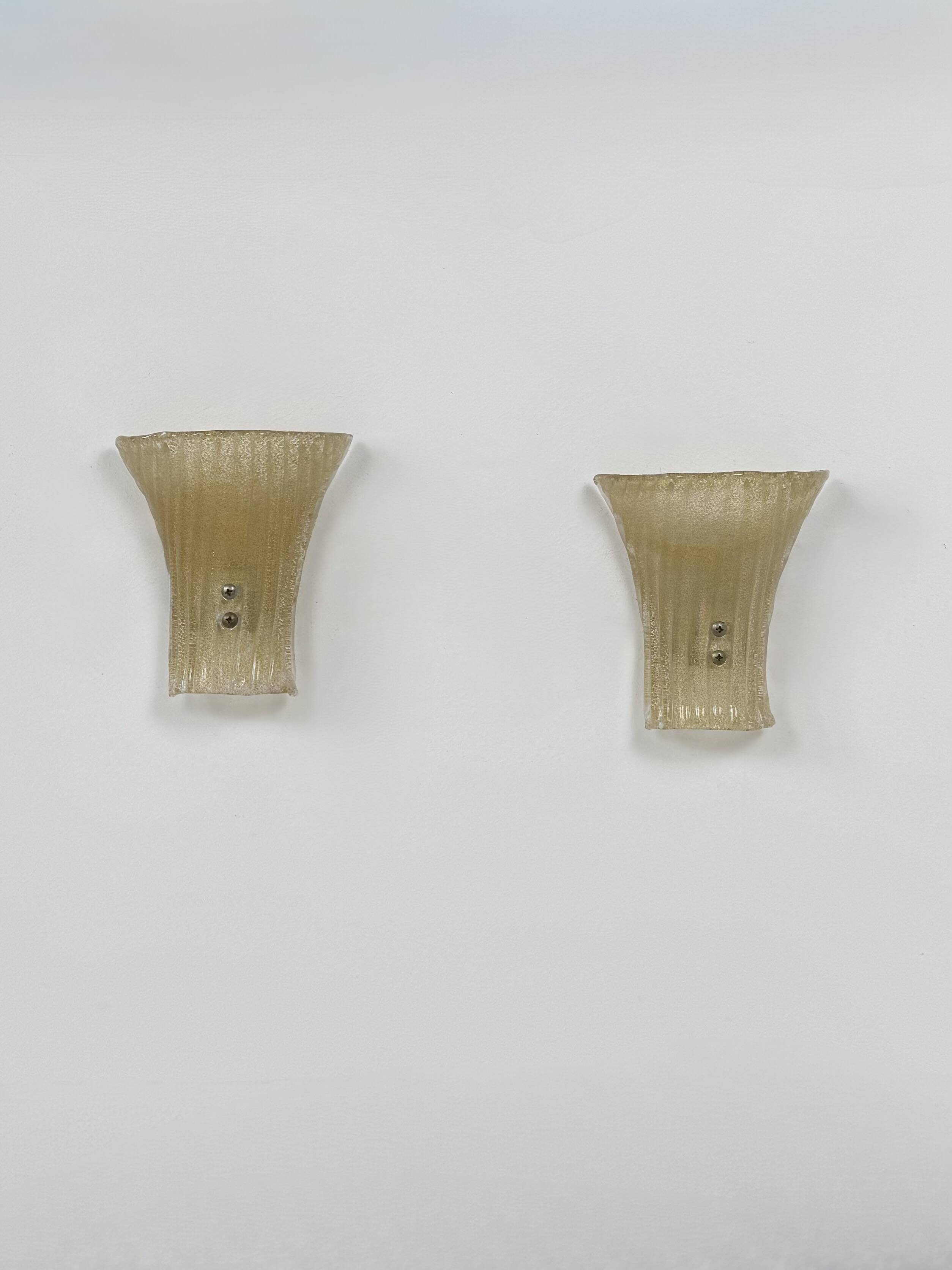 Pair of vintage Murano glass wall lights, pressed moulded, Italy, 1980.