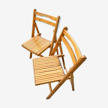 Pair of wooden folding chairs