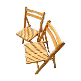 Pair of wooden folding chairs