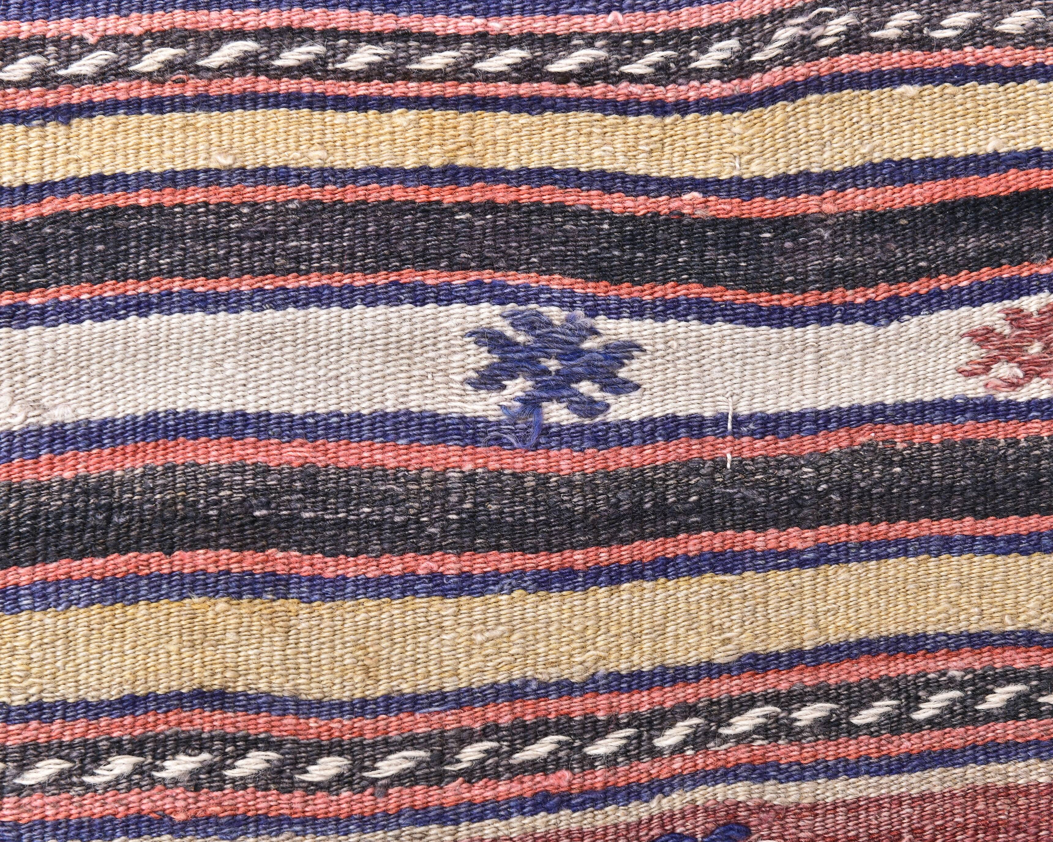 5x11 Red Blue Vintage Kilim Rug 149x326Cm