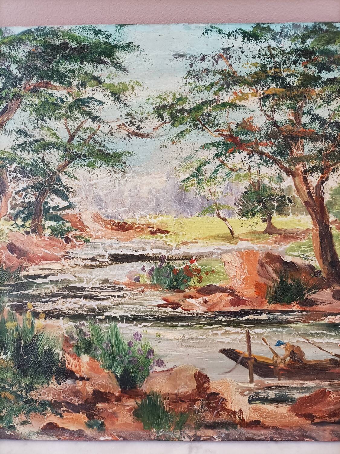 Old painting on canvas signed Bourbon.