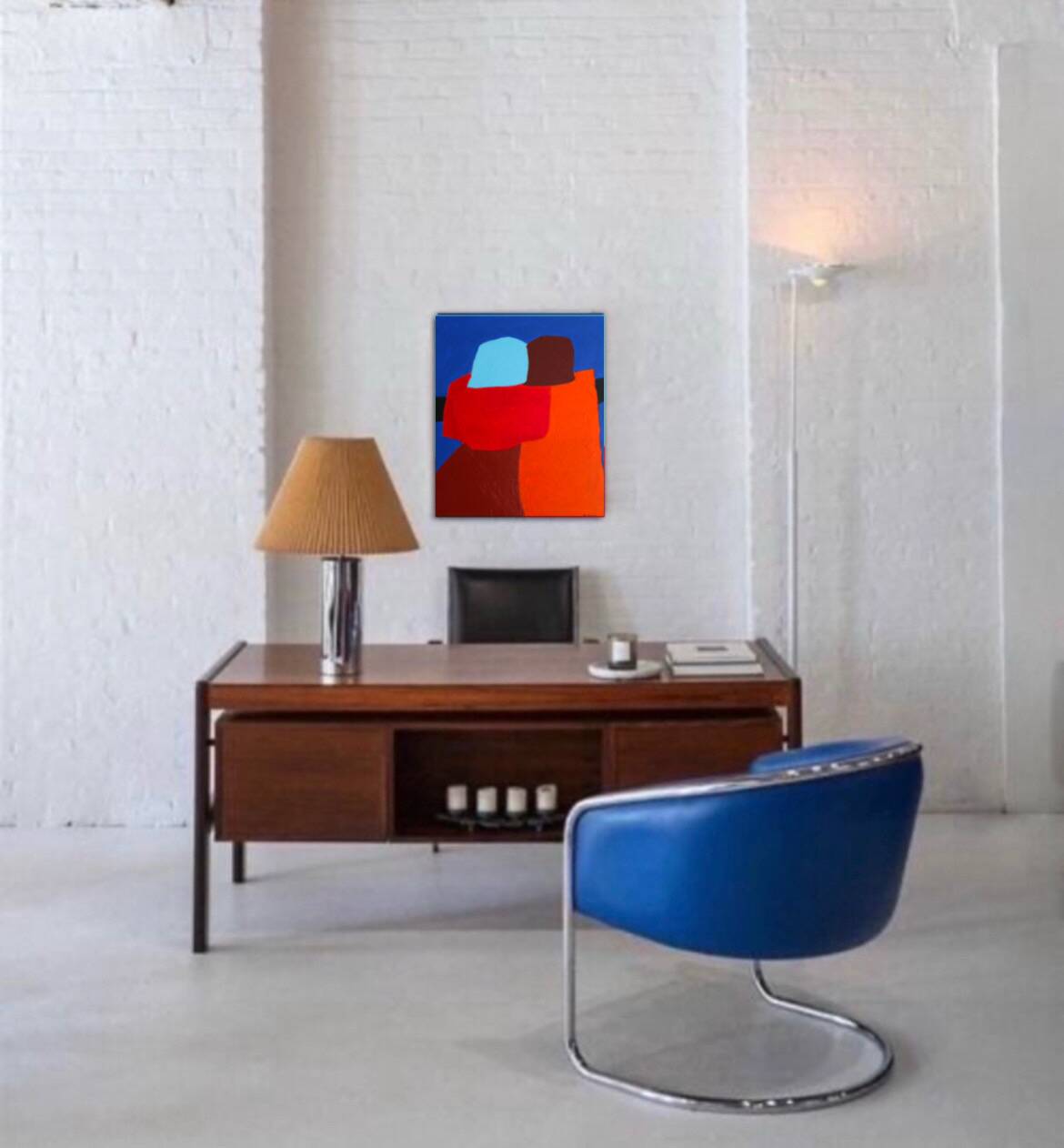 Figurative art couple blue background signed