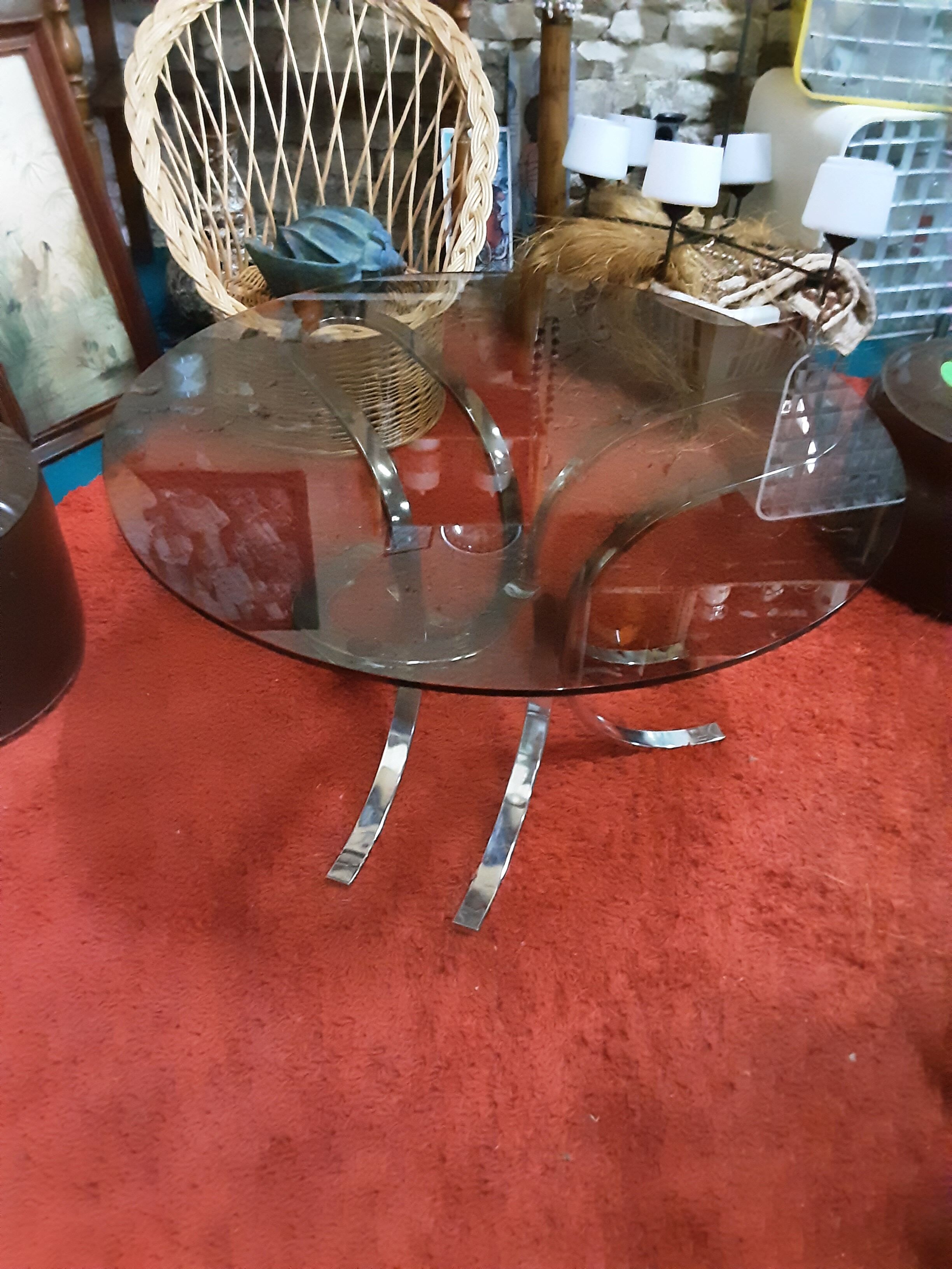 Coffee table year 70s glass and chrome