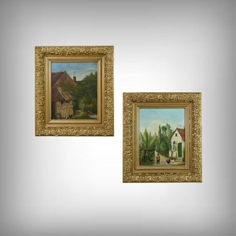Pair of “Country Scenes” Paintings, signed A. Minne – Late 19th century