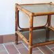 Pair of bamboo and rattan bedside tables, smoked glass tops.