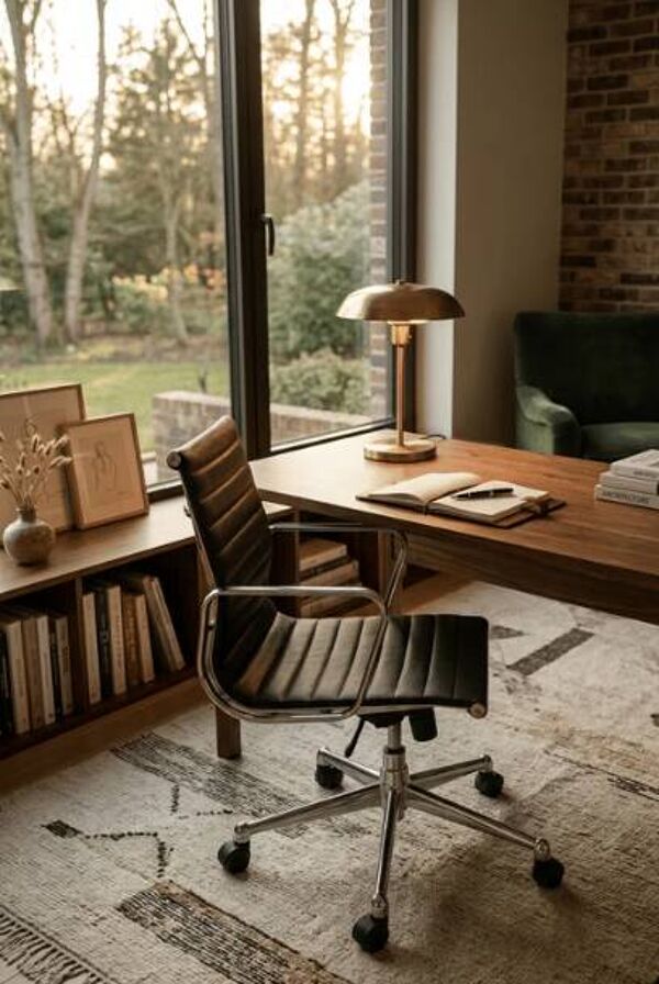 Fauteuil de bureau en cuir dans le goût de Eames