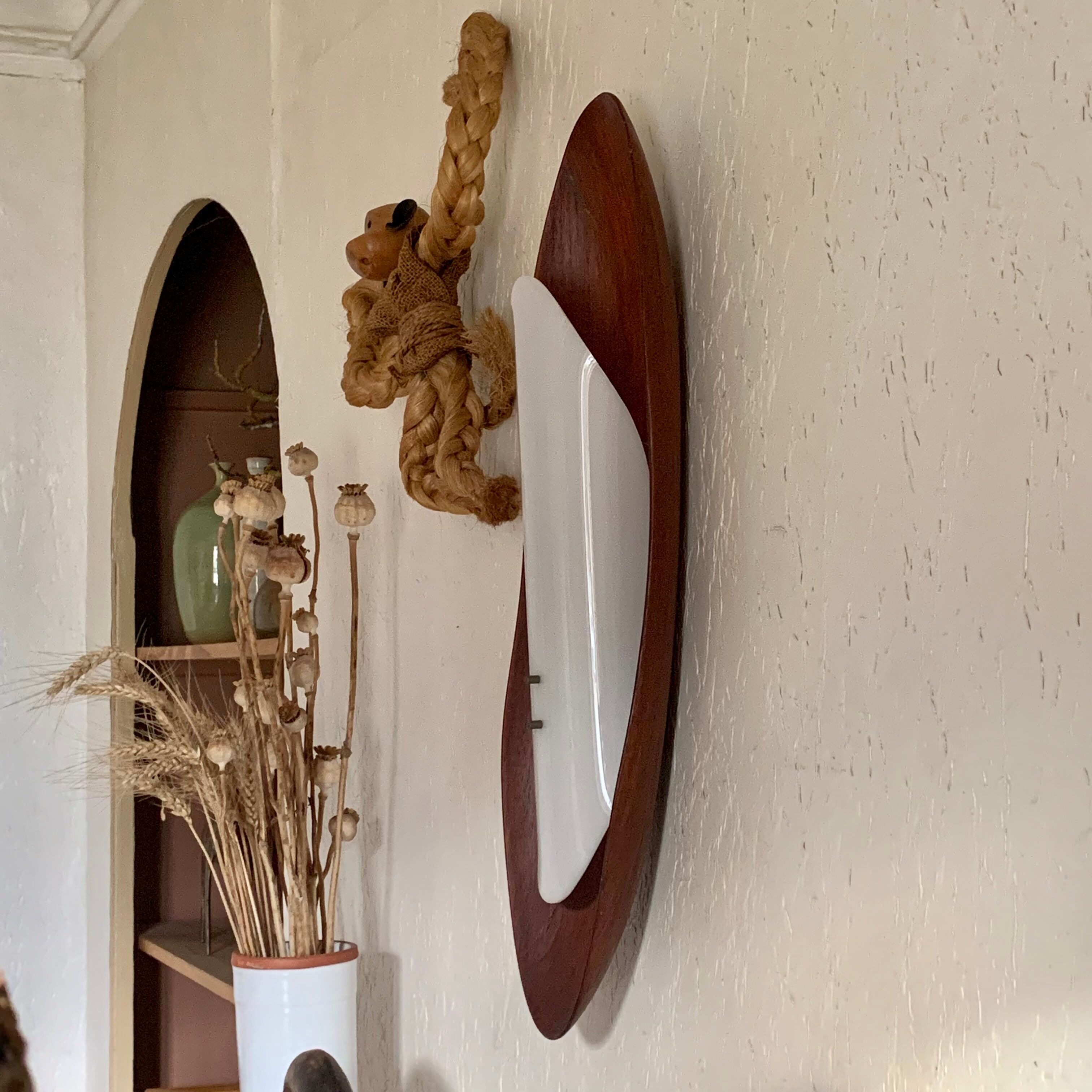 Vintage Scandinavian teak surf wall lamp