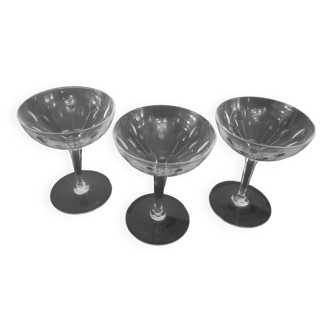 3 crystal champagne glasses - VAL SAINT LAMBERT model "Nestor HAMLET" art deco.vintage