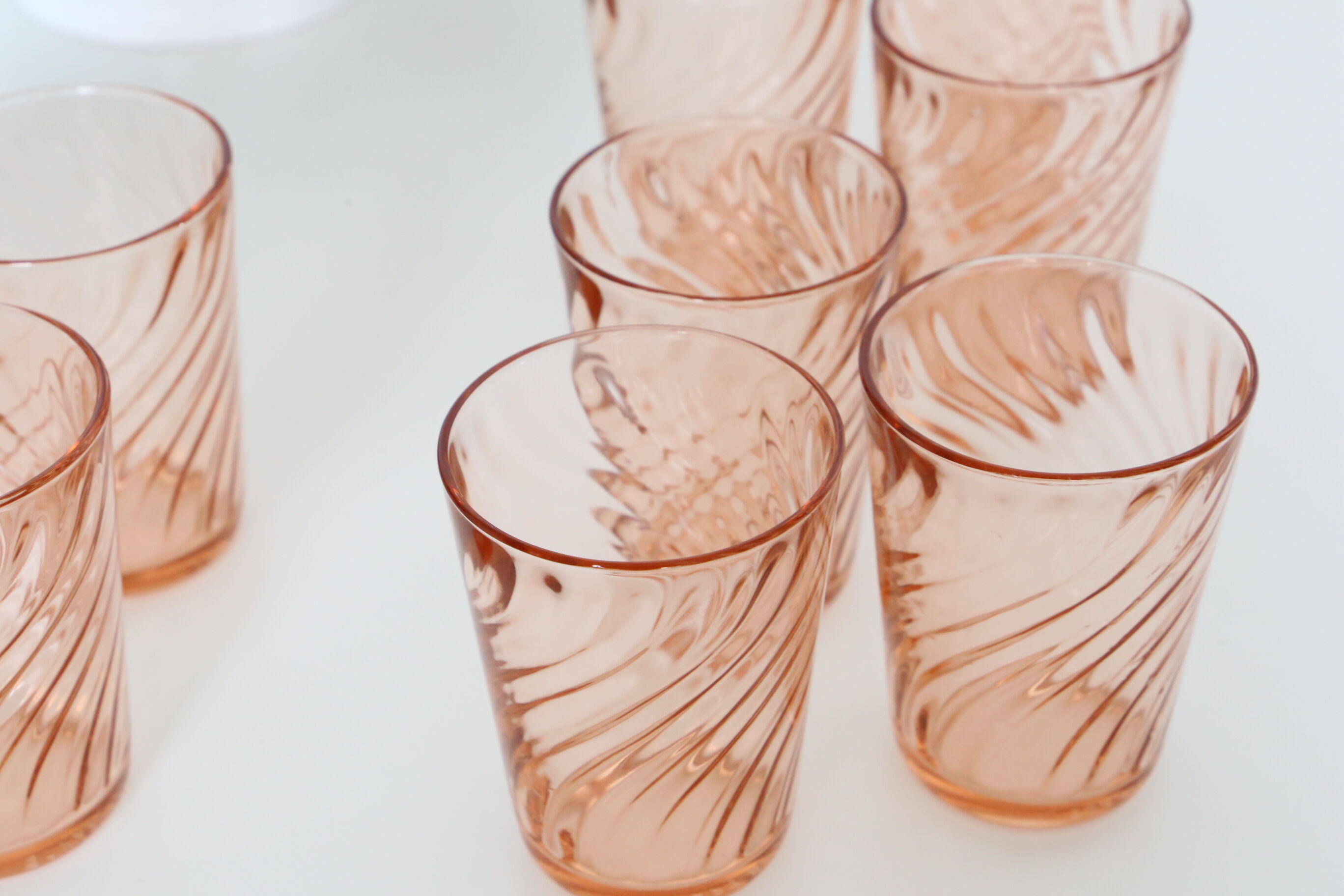 Pink glass water glass, lot of 9, French vintage