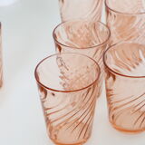 Pink glass water glass, lot of 9, French vintage