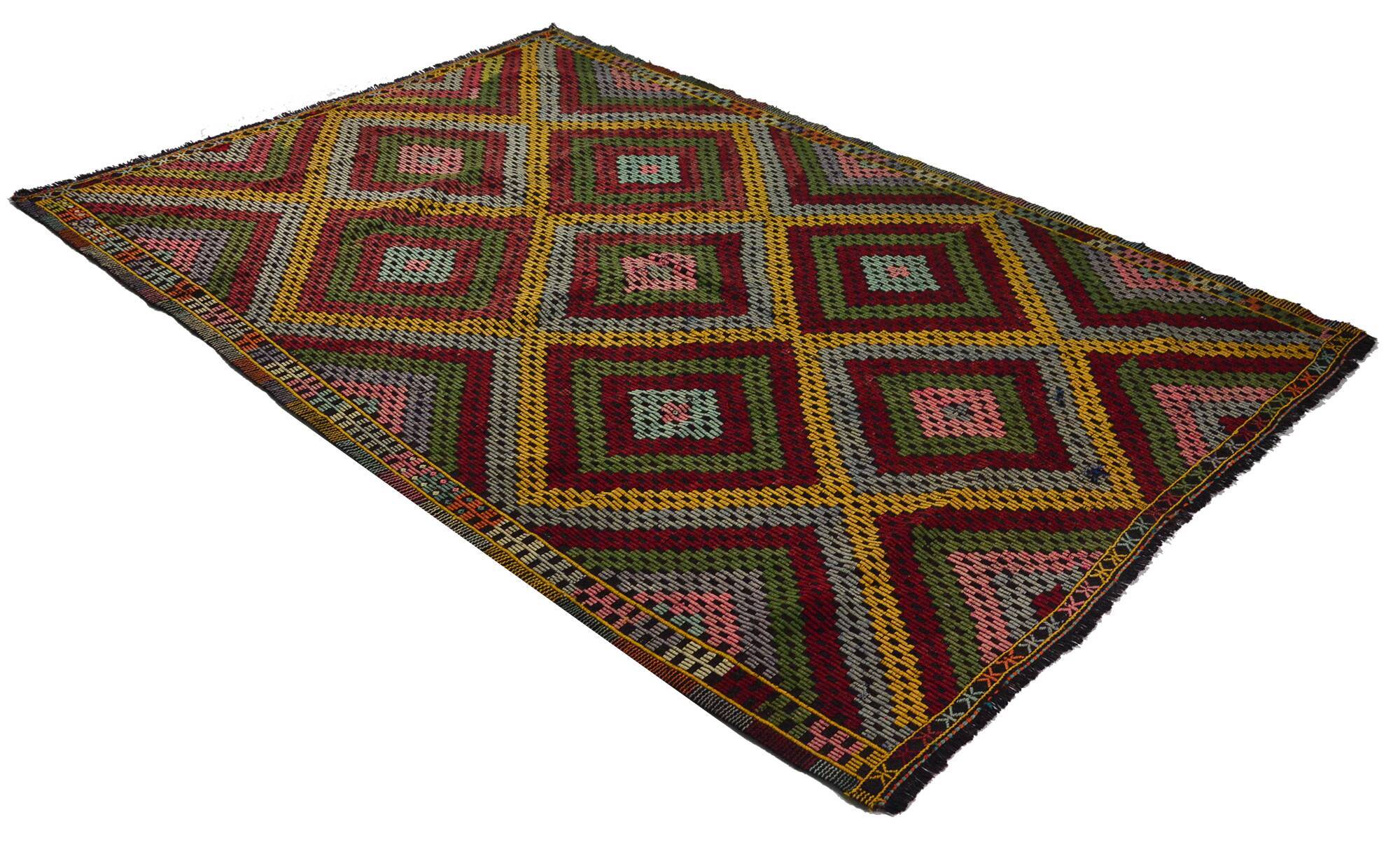 Grand Turkish Kilim Yoruk Vintage 211x310 cm Geometric Multicoloured