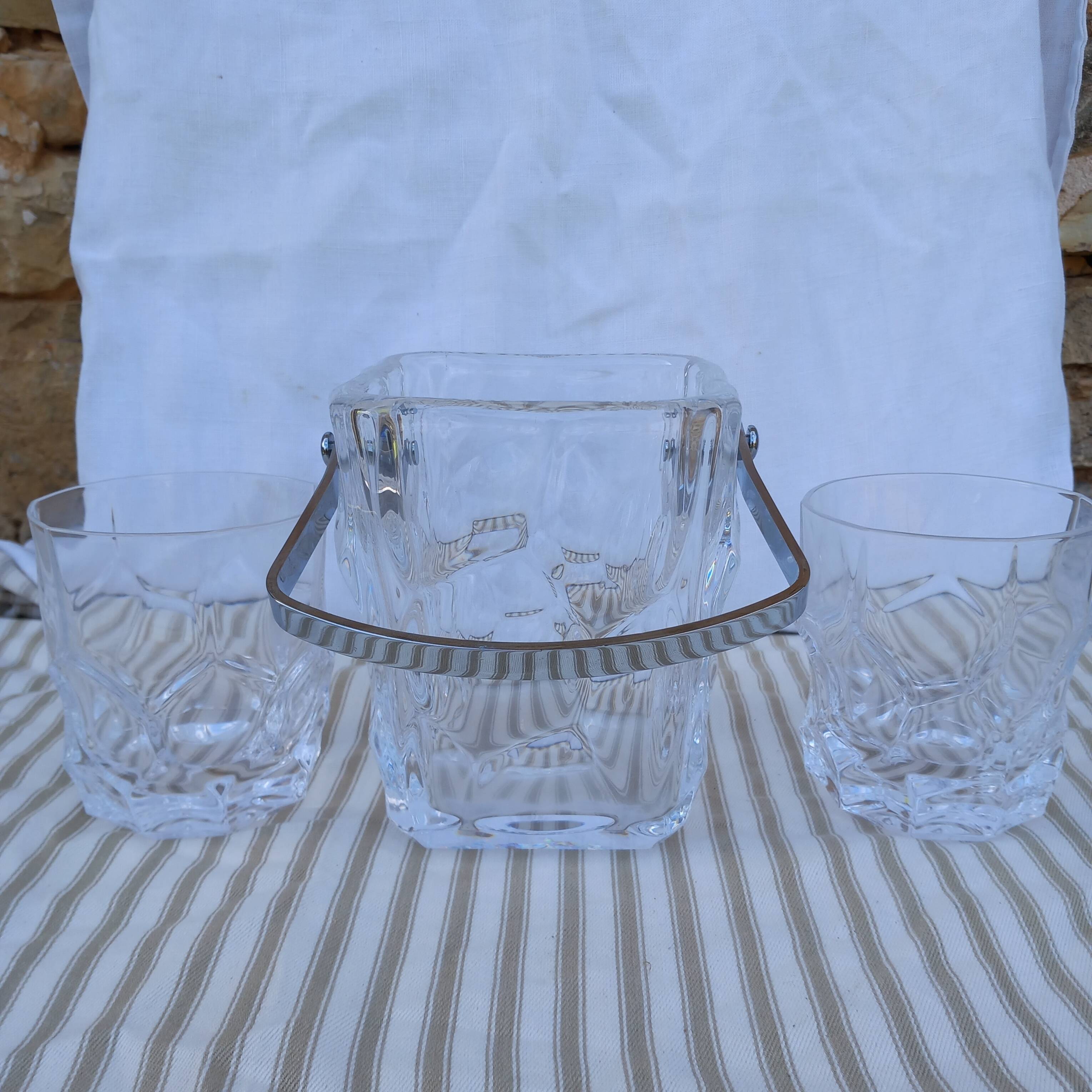Ice bucket and 2 vintage whisky glasses in Sèvres crystal