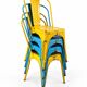 Set of 4 Tolix chairs, 2 yellow, 2 blue. 1960s edition.