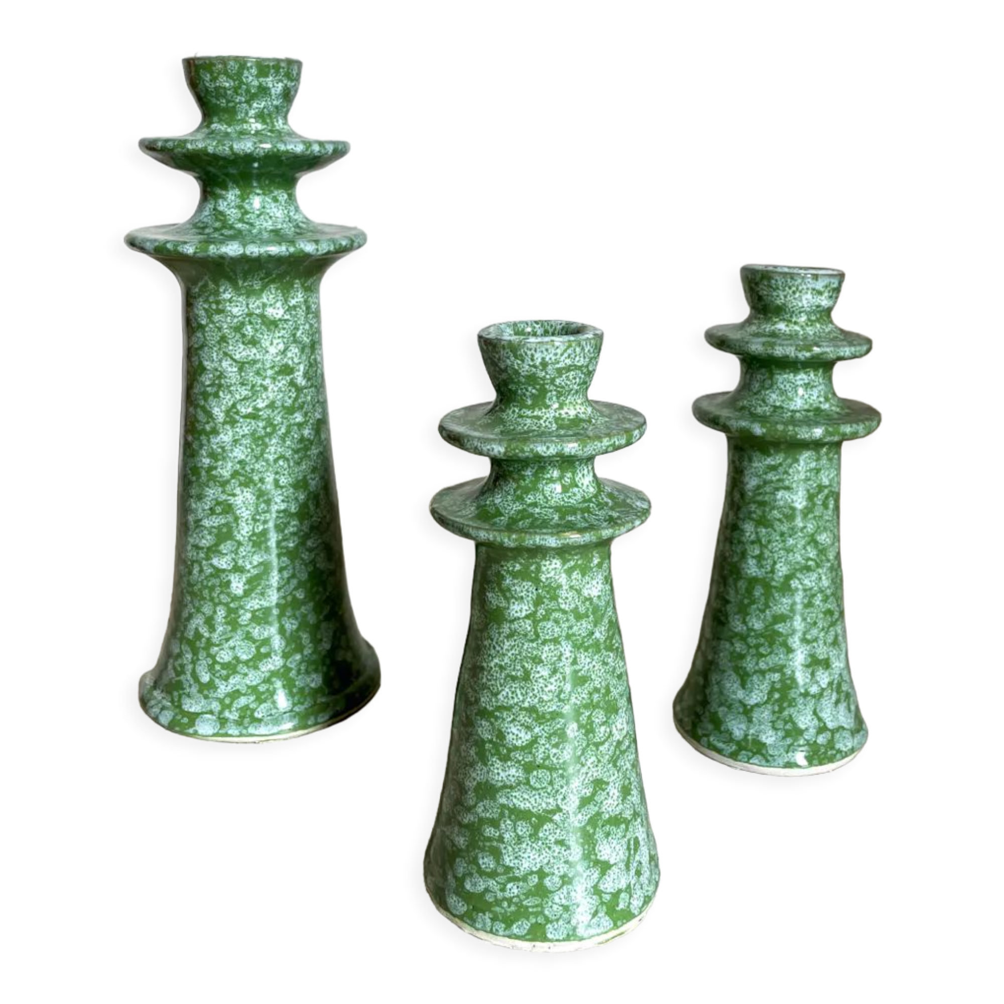 Set of ceramic candle holders tamegroute light green