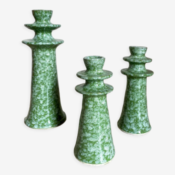 Set of ceramic candle holders tamegroute light green