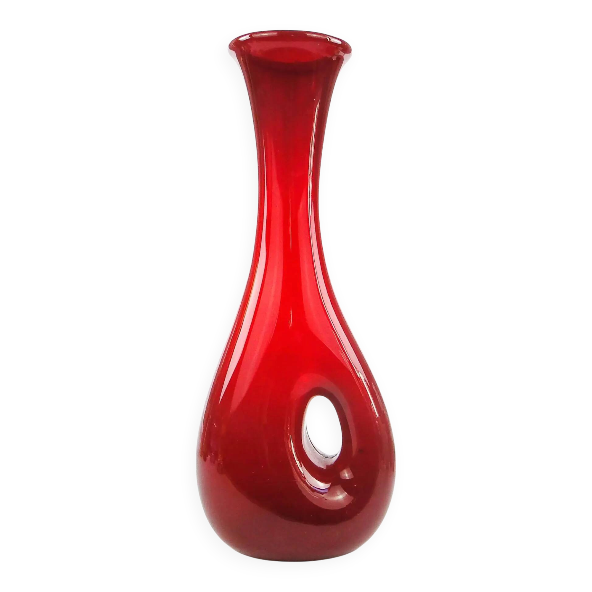 Mid-century modern vase, red glass, Poland, 1970s