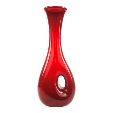 Mid-century modern vase, red glass, Poland, 1970s