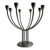 Large brushed metal candlestick with 8 candles, K. Hagberg design 1970