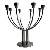 Grand chandelier en métal brossé 8 bougies, K. Hagberg design 1970