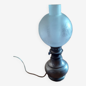 Tin and glass electric lamp