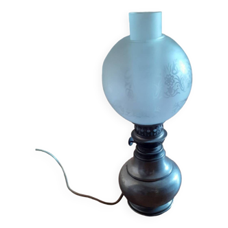 Tin and glass electric lamp