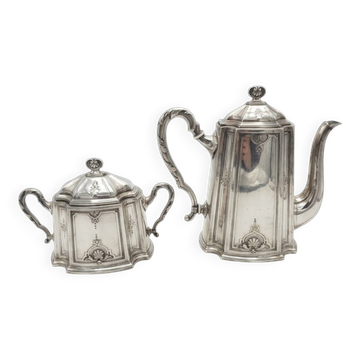 Service à café en métal argenté , cafetière et sucrier