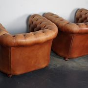 Set of 2 vintage chesterfield club armchairs in cognac leather, Netherlands,