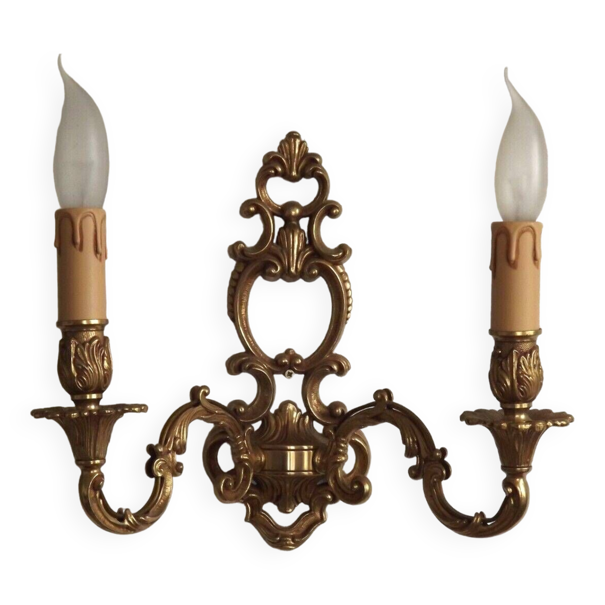 Large Vintage French Bronze Open Back Design Leaf Detail Double Wall Light 4740