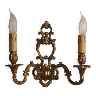 Large Vintage French Bronze Open Back Design Leaf Detail Double Wall Light 4740