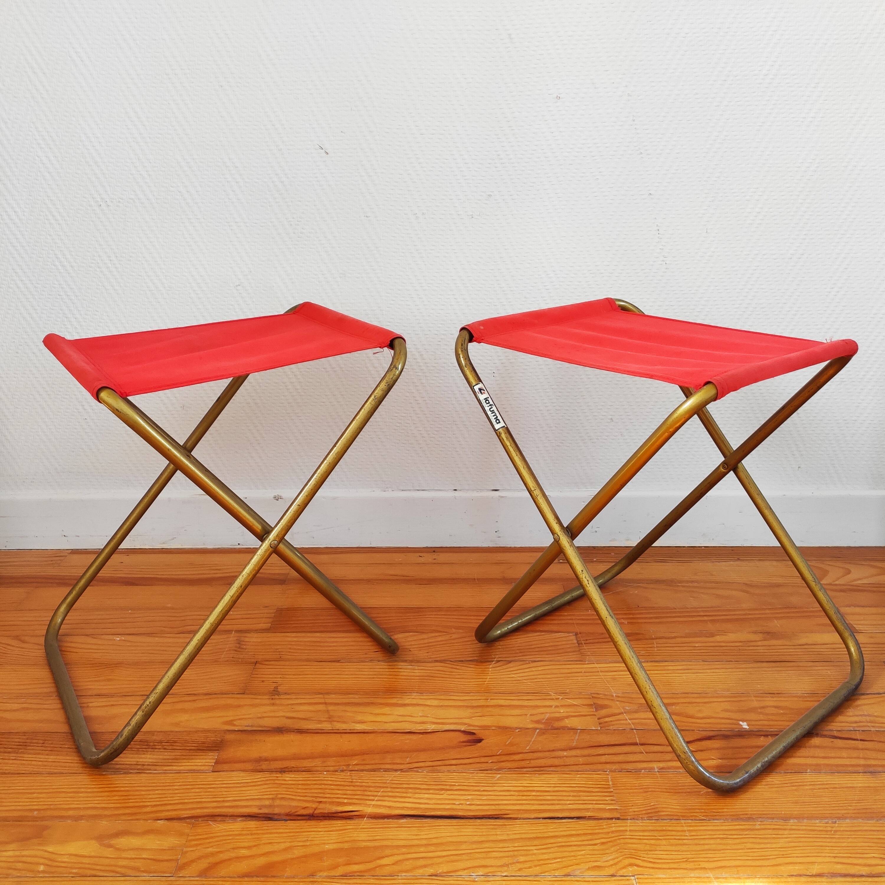 Paire de tabourets pliants vintage Français Lafuma