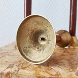 Set of three vintage wooden and brass candlesticks