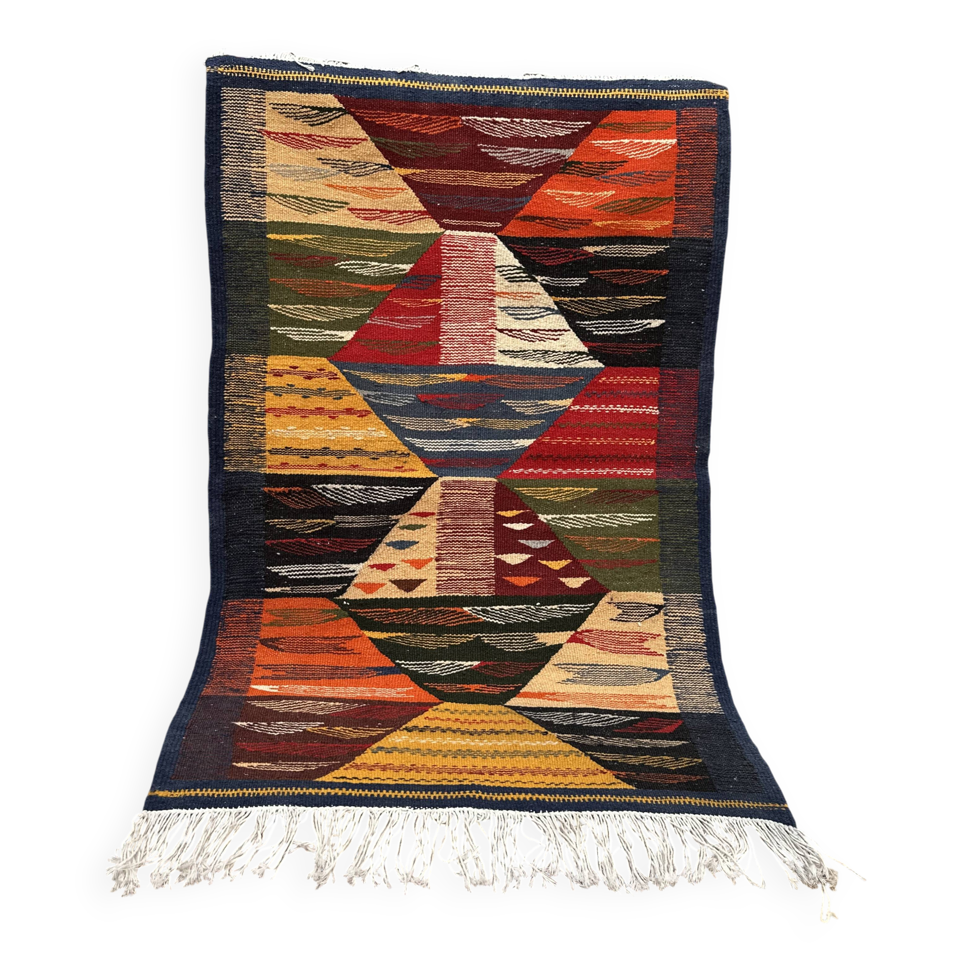 Small Moroccan rug, kilim picaso, flat woven rug, interior decoration