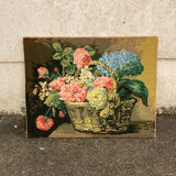 Canevas tableau motif panier de fleurs