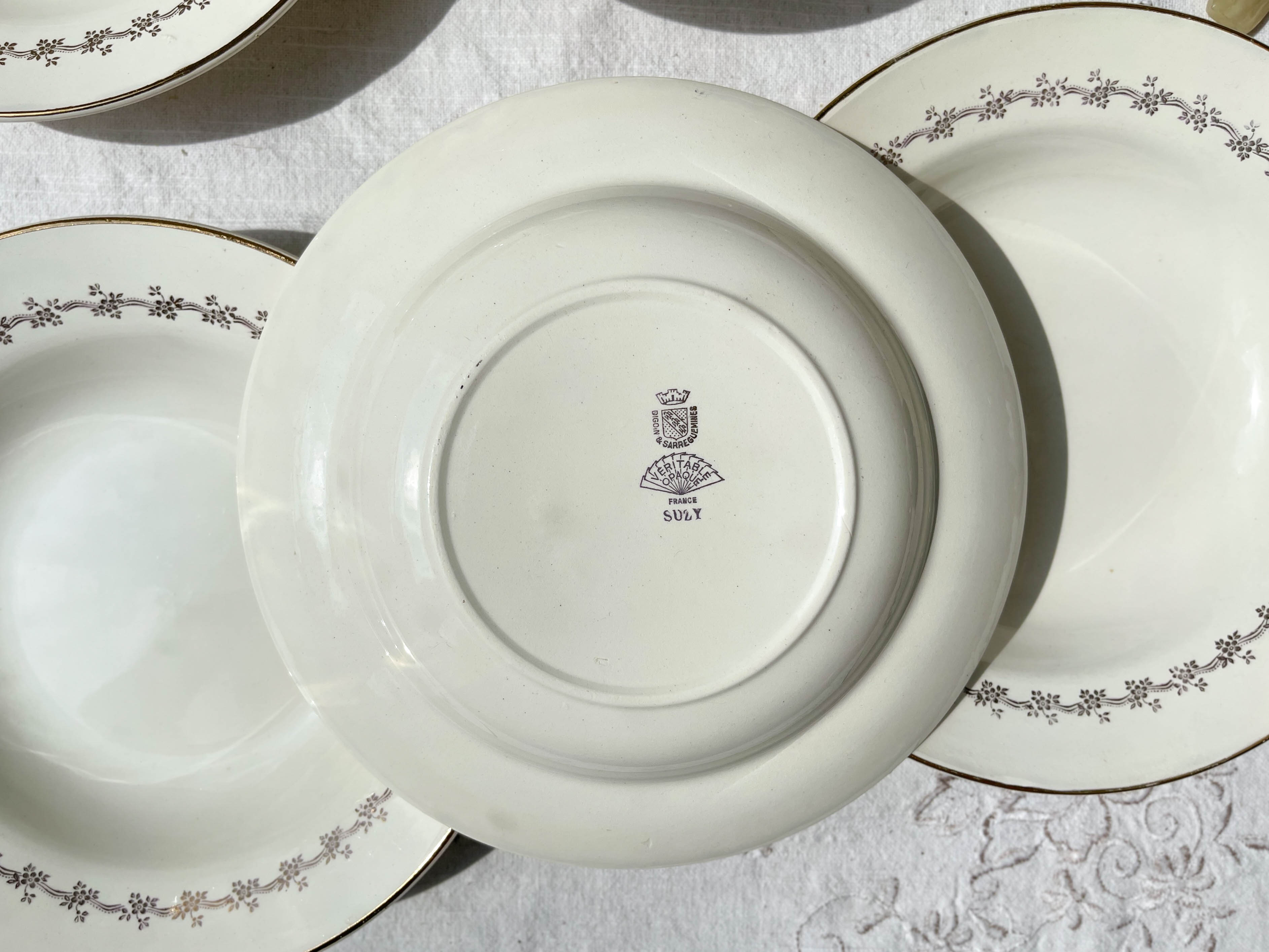 6 opaque porcelain soup plates from Digoin, "Suzy" model