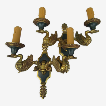 Lucien Gau pair of Empire style wall lamp in Bronze