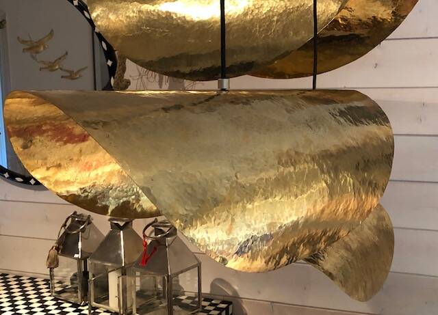 Hammered brass leaf light fixture 80cm