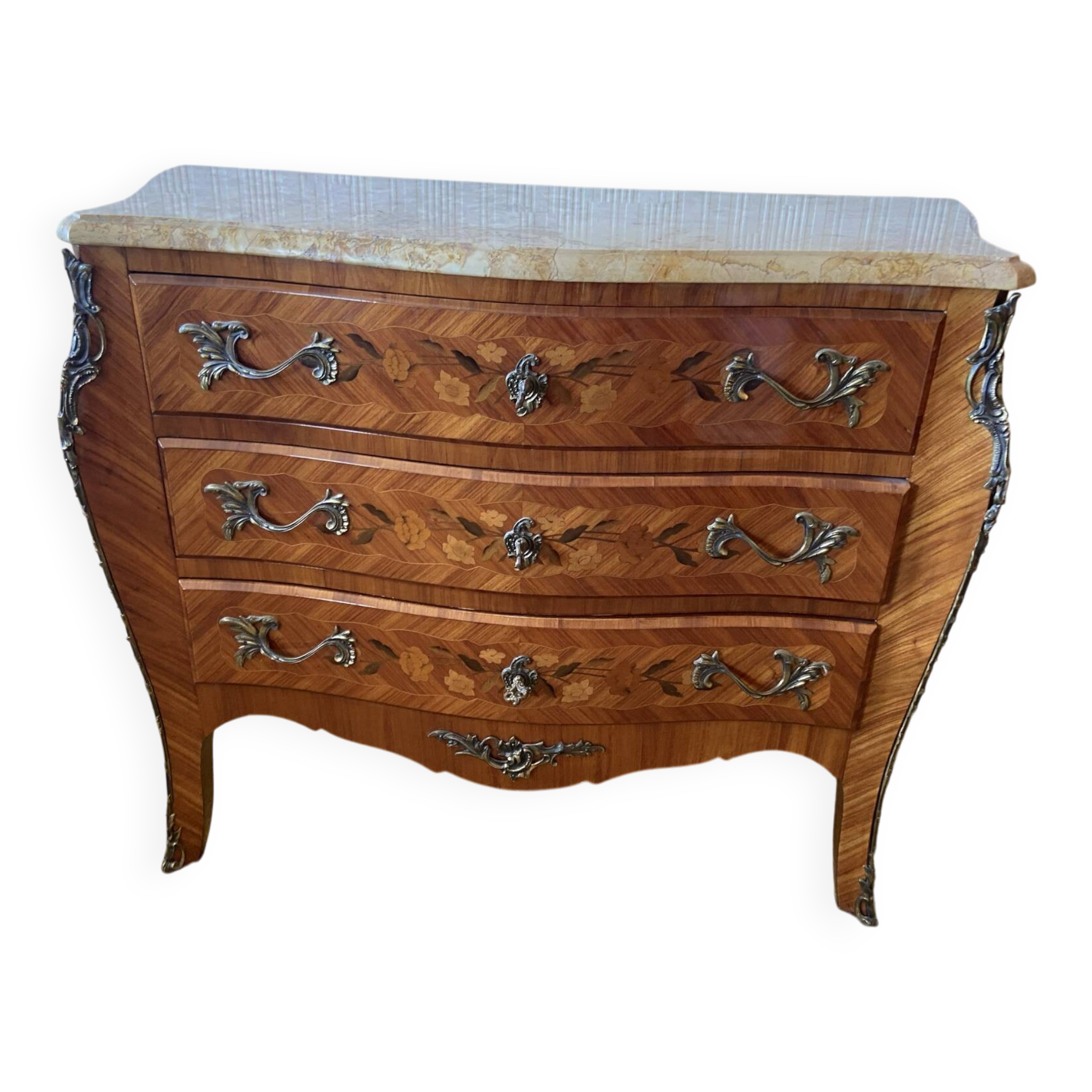 Commode de style louis xv en bois de rose début 20 eme