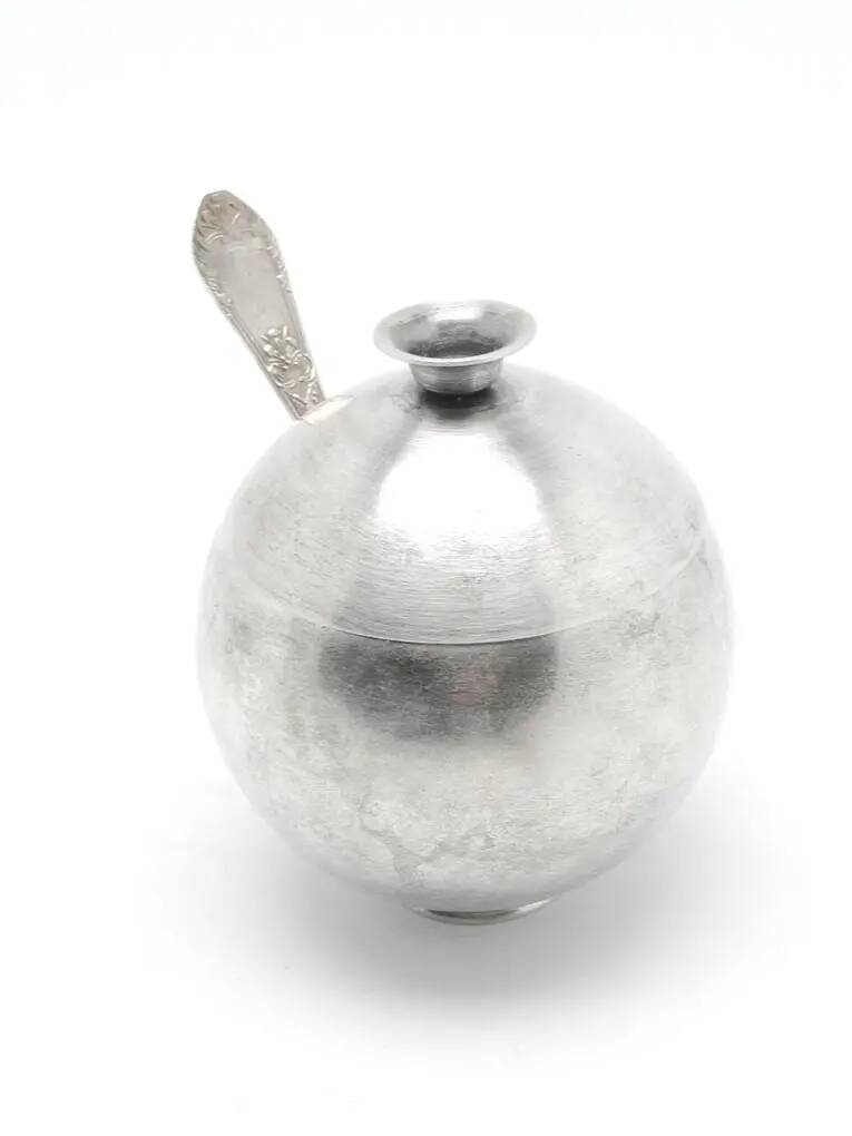Mid-century modern sugar bowl, silver-plated brass, Poland, 1960s