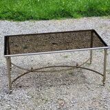 Coffee table from the 70s in chrome metal with smoked glass top in neo-classical style
