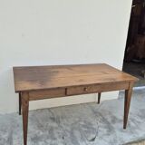 Table de Ferme en chêne massif 19éme, un tiroir piètement fuseau 1m49