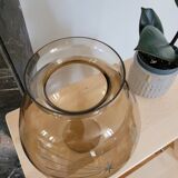 Round smoked glass vase with star pattern