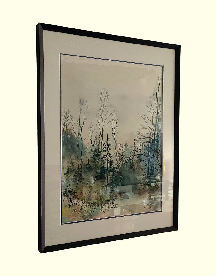 Painting signed Michel COLIN (1934) – Watercolor – Vosges undergrowth