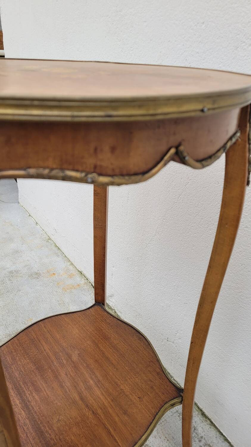 Selette pedestal side table Louis XV style with decorated marquetry and rosewood - 1900s