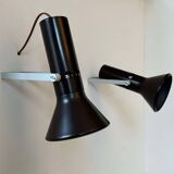 Pair of vintage adjustable wall lights, brown metal, France 1970