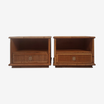 Pair of bedside tables of the 60s, Dal Vera, bamboo and wicker