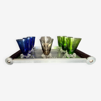 Service of 9 colored liqueur glasses