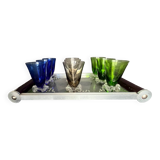 Service of 9 colored liqueur glasses