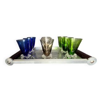 Service of 9 colored liqueur glasses